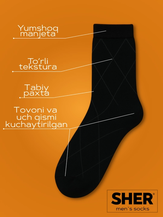 Pyatki paypoqlar erkaklar va ayollar uchun, 38-43 o'lcham, kalta, paxtali