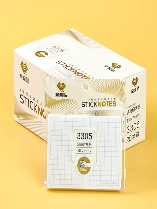 Стикеры, бумагa для заметок StickNotes, в клетку, 100x76 мм, 80 листов