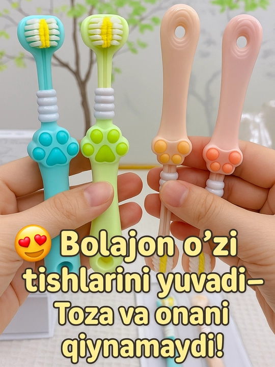 Bolalar uchun "Multifilim" uslubidagi 3 tomonlama tish chotkasi tasadifiy rangda