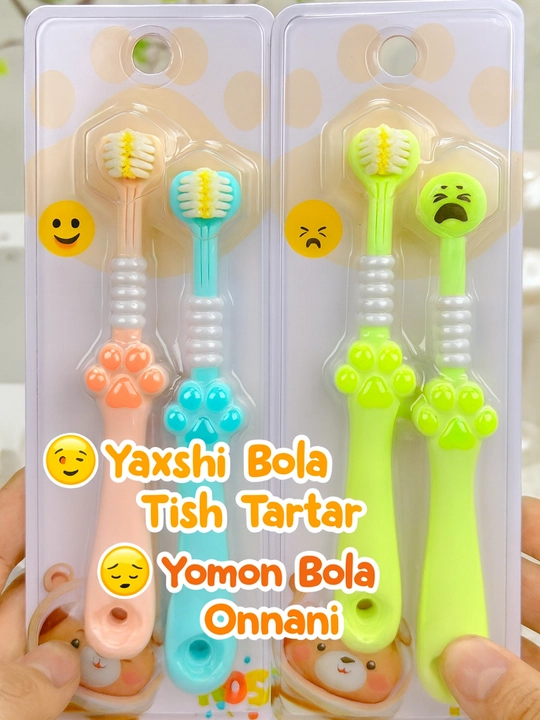 Bolalar uchun "Multifilim" uslubidagi 3 tomonlama tish chotkasi tasadifiy rangda