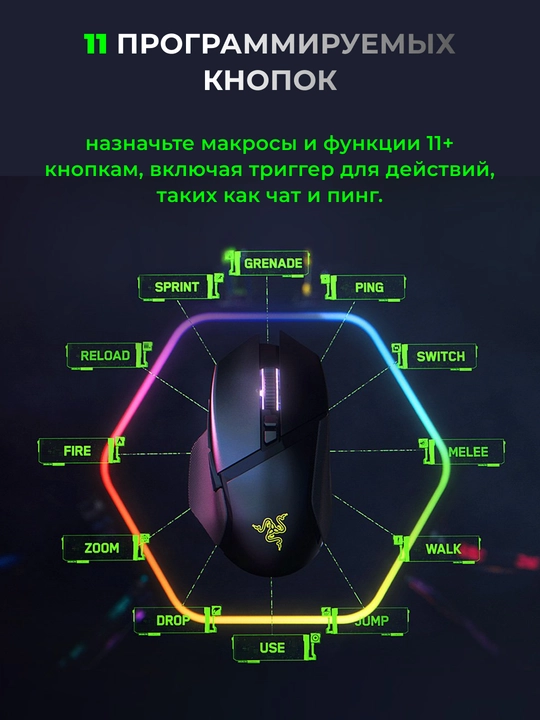 Razer Basilisk V3 Pro 35K simsiz o‘yin sichqonchasi, RGB, USB-A/WL/BT, 210 soatgacha