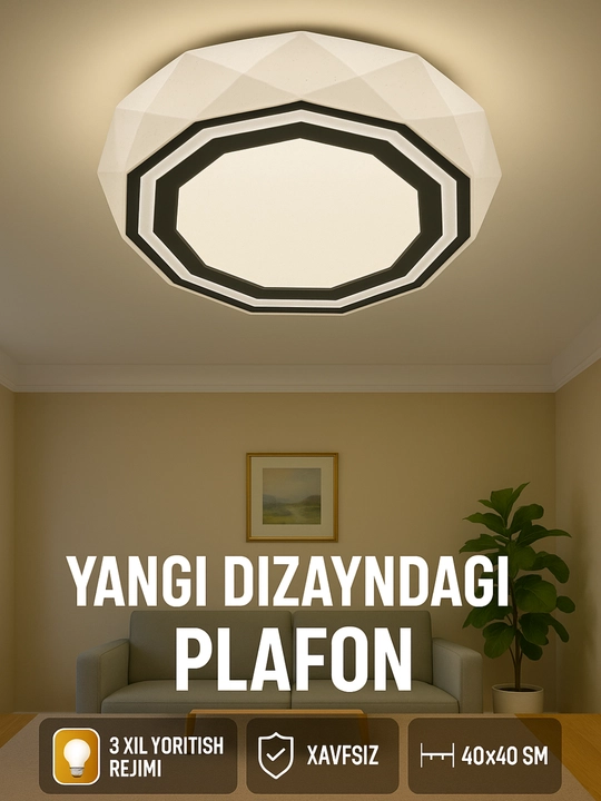 Shiftga o‘rnatiladigan yorug‘lik diodli plafon, 40 sm, Lampo, yotoqxona, mehmonxona va oshxona uchun qandil