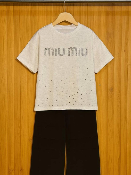 Комплект Miu Miu для девочек: белая футболка и чёрные брюки-клеш