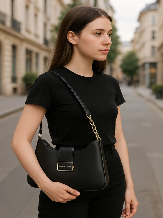 Qora ayollar sumkasi, yelka, Pashome Bags - 