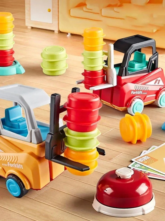 "Forklift chaqiruvi" mantiqiy o'yini: 2 ta forklift, kartalar, qo'ng'iroq, mikrofon