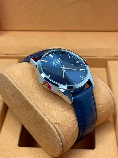 Мужские наручные часы Tissot, ремешок из эко-кожи, в подарочной коробке — WATCH11-55W0150-СИНИЙ