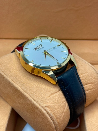 Мужские наручные часы Tissot, ремешок из эко-кожи, в подарочной коробке — WATCH11-55W0150-ЗОЛОТ