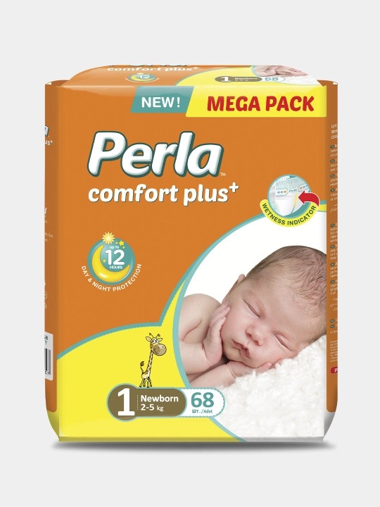 Подгузники Perla Mega Newborn 1 размер 2–5 кг, 68 шт, для новорожденных - 