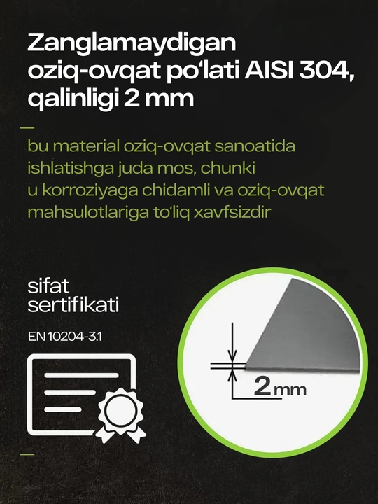 Oshxona uchun universal po'latdan yasalgan kesish taxtasi, 2 o'lcham