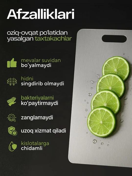 Oshxona uchun universal po'latdan yasalgan kesish taxtasi, 2 o'lcham