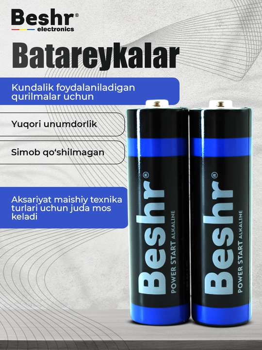 Beshr barmoq/kichkina barmoq batareyalari, AA/AAA, 2/4 donadan, simobsiz, pult uchun batareya