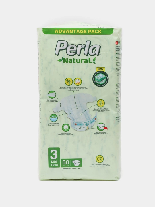 Подгузники Perla Natural 3 Midi 4–9 кг, 50 шт
