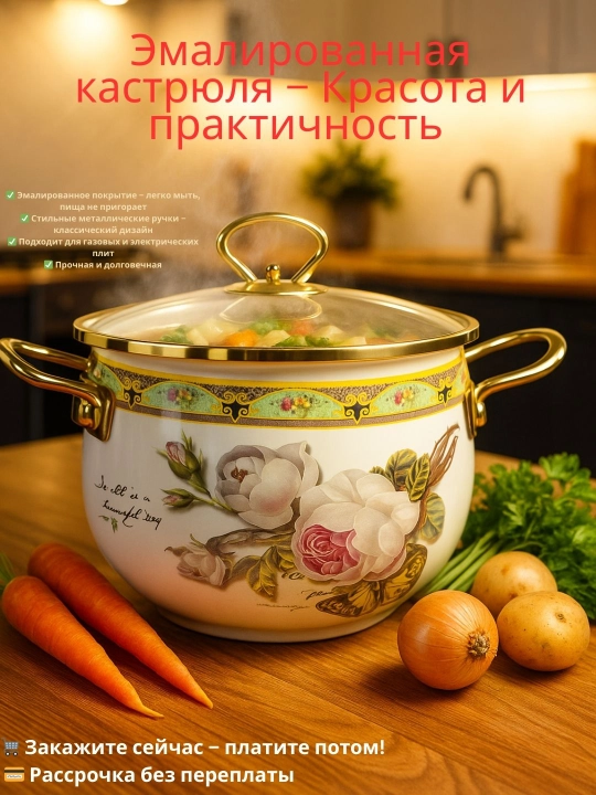 Emal qilingan sho'rva kostryulka, 18x11.5 sm,2.0 litr, 28x17 sm, 8.0 litr