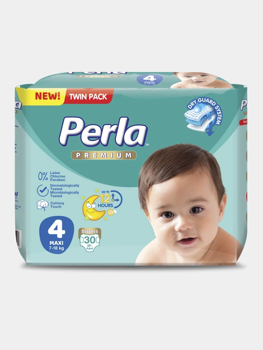 Twin Pack Perla 4 Maxi bolalar podguzniklari, 7–18 kg, 30 dona - 