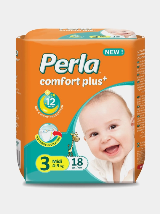 Perla Comfort Plus Eco Midi bolalar tagliklari 18 dona, 3 o‘lcham, 4-9 kg, universal - 