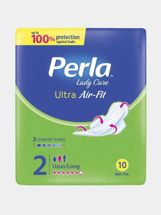 Женские гигиенические прокладки Perla Ultra Air-Fit Long 10 шт, ультратонкие - 