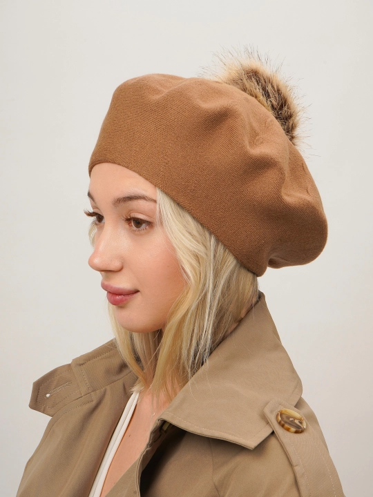 Ayollar va qizlar uchun beret, qishki qalin qalpoq, aylana to‘qimali, ikki qavatli