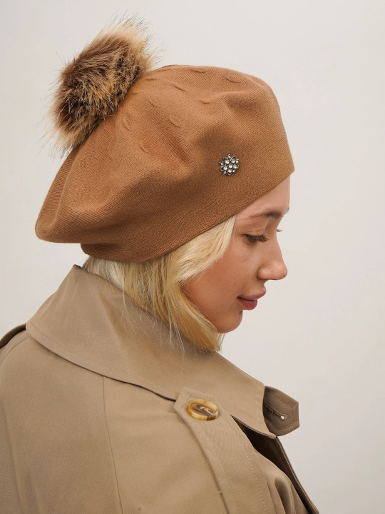 Ayollar va qizlar uchun beret, qishki qalin qalpoq, aylana to‘qimali, ikki qavatli