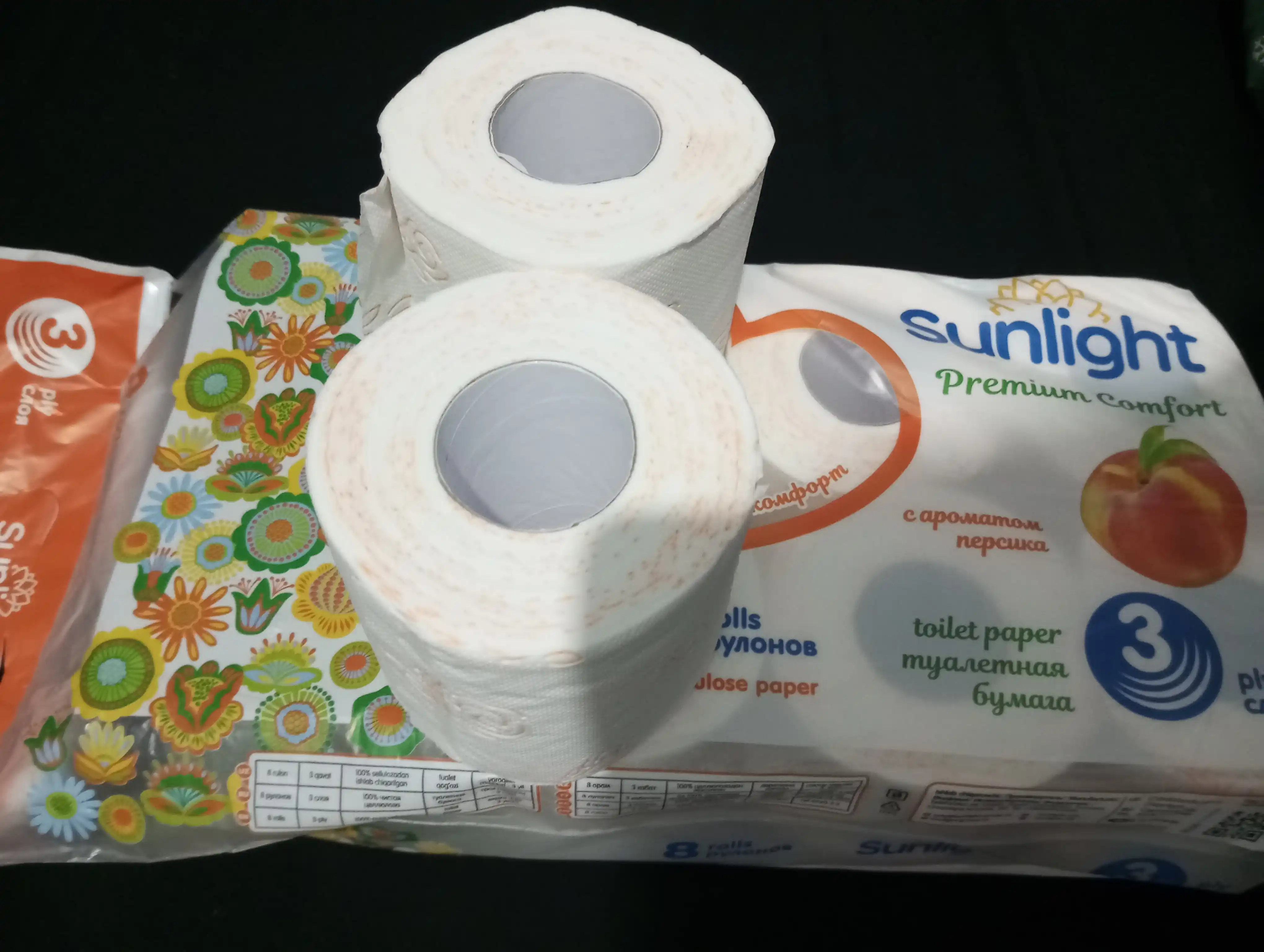 Tualet qog'ozi Sunlight Shaftoli, 3 qatlamli, 8 ta rulon