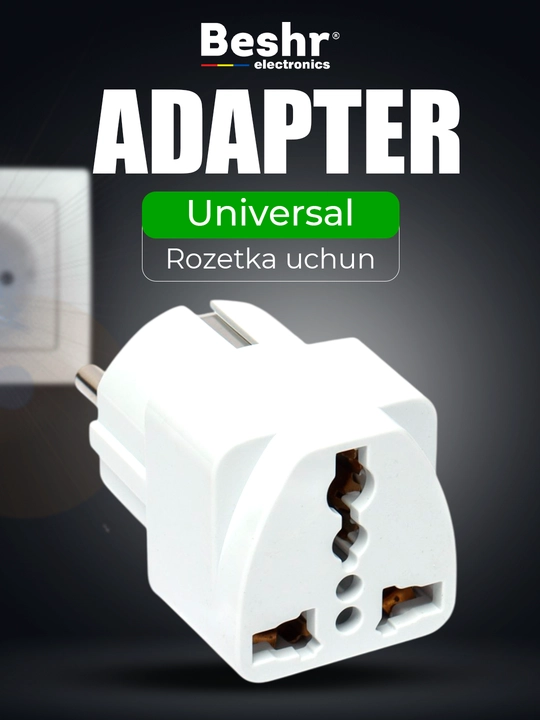 Troynik, perexodnik Beshr, 2/3 rozetka, maxkam korpus, evrovilka, zazemleniyasiz, adapter