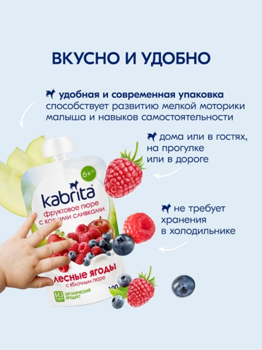Фруктовое пюре Лесные ягоды с яблочным пюре KABRITA, 100 гр