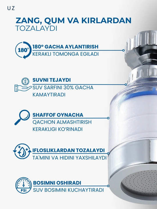 CleanSpace jo‘mragiga suv filtri, aerator, har qanday aralashtirgichlar uchun nasadka