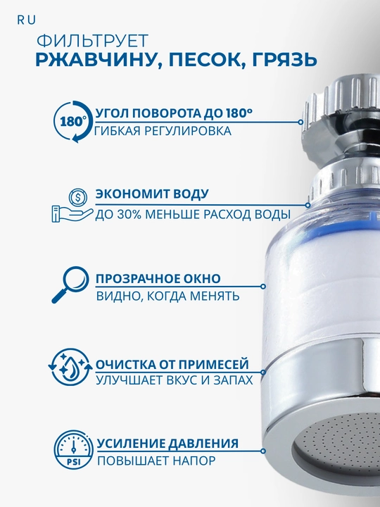 CleanSpace jo‘mragiga suv filtri, aerator, har qanday aralashtirgichlar uchun nasadka