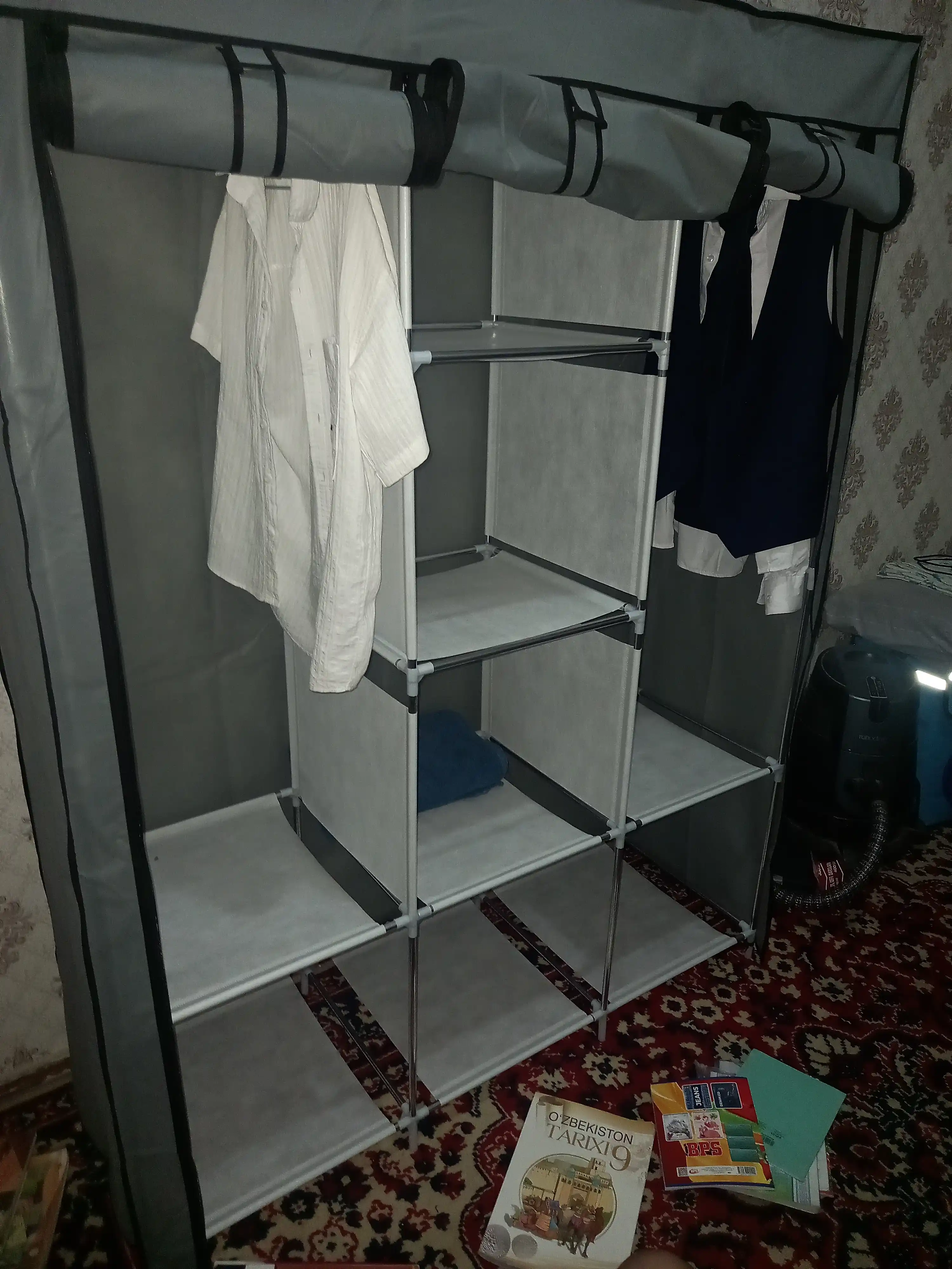 Poyabzal va kiyim-kechaklarni saqlash uchun to‘qima yig‘ma organayzer javoni, 130*45*170 sm
