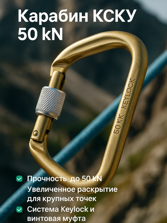 Карабин стальной трапеция, кейлок 50 кН