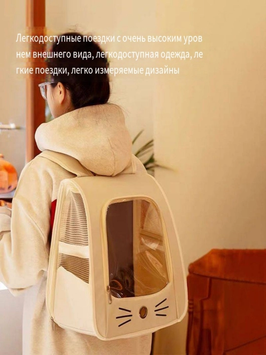 Кот выходит из дома с рюкзаком для питомца и двумя домашними сумочками