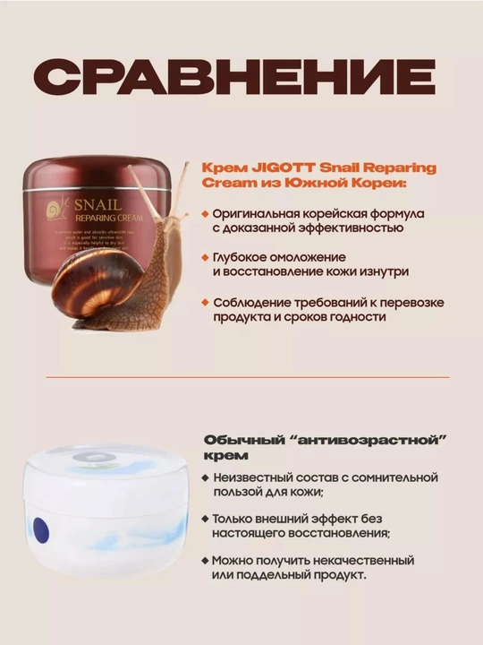 Против морщин Jigott Snail Repairing Cream, увлажняющий, отбеливающий крем
