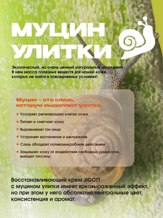 Против морщин Jigott Snail Repairing Cream, увлажняющий, отбеливающий крем