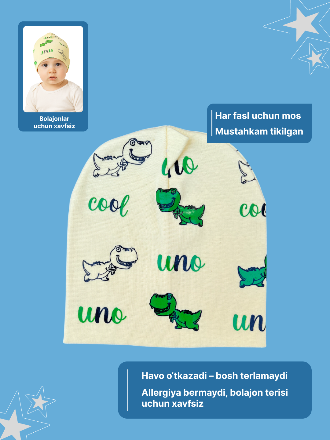 Kichkintoylar uchun qalpoqcha, barcha mavsumlar uchun, 0 oydan 3 yoshgacha - 