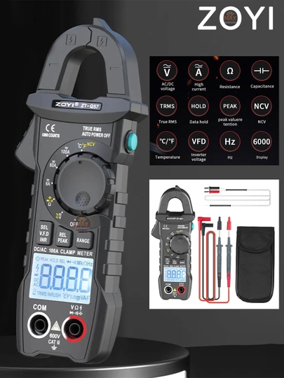 Цифровой клещевой мультиметр ZOYI ZT-QS7 True RMS, 6000 отсчетов, AC/DC
