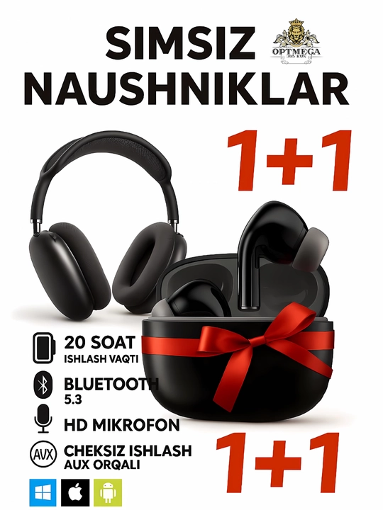 Simsiz quloqchinlar Pods, 1+1 sovg'a iPhone va Android uchun naushniklar, P9, MAX - 