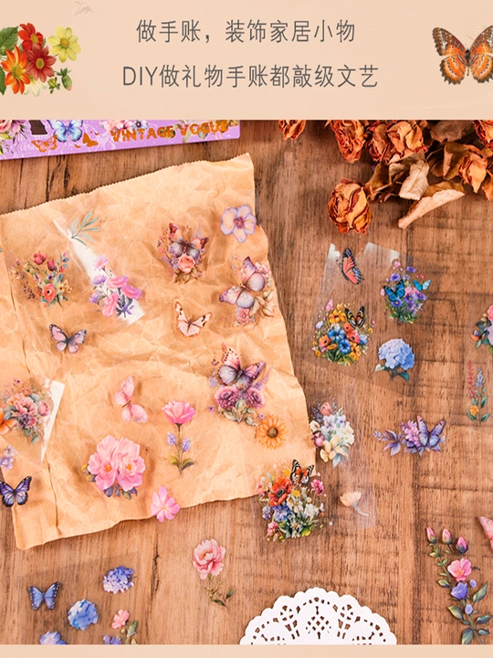 100 ta nakleyka, Vintage, Estetik dekorativ skotch to'plami, handmade, qizlar uchun sovga