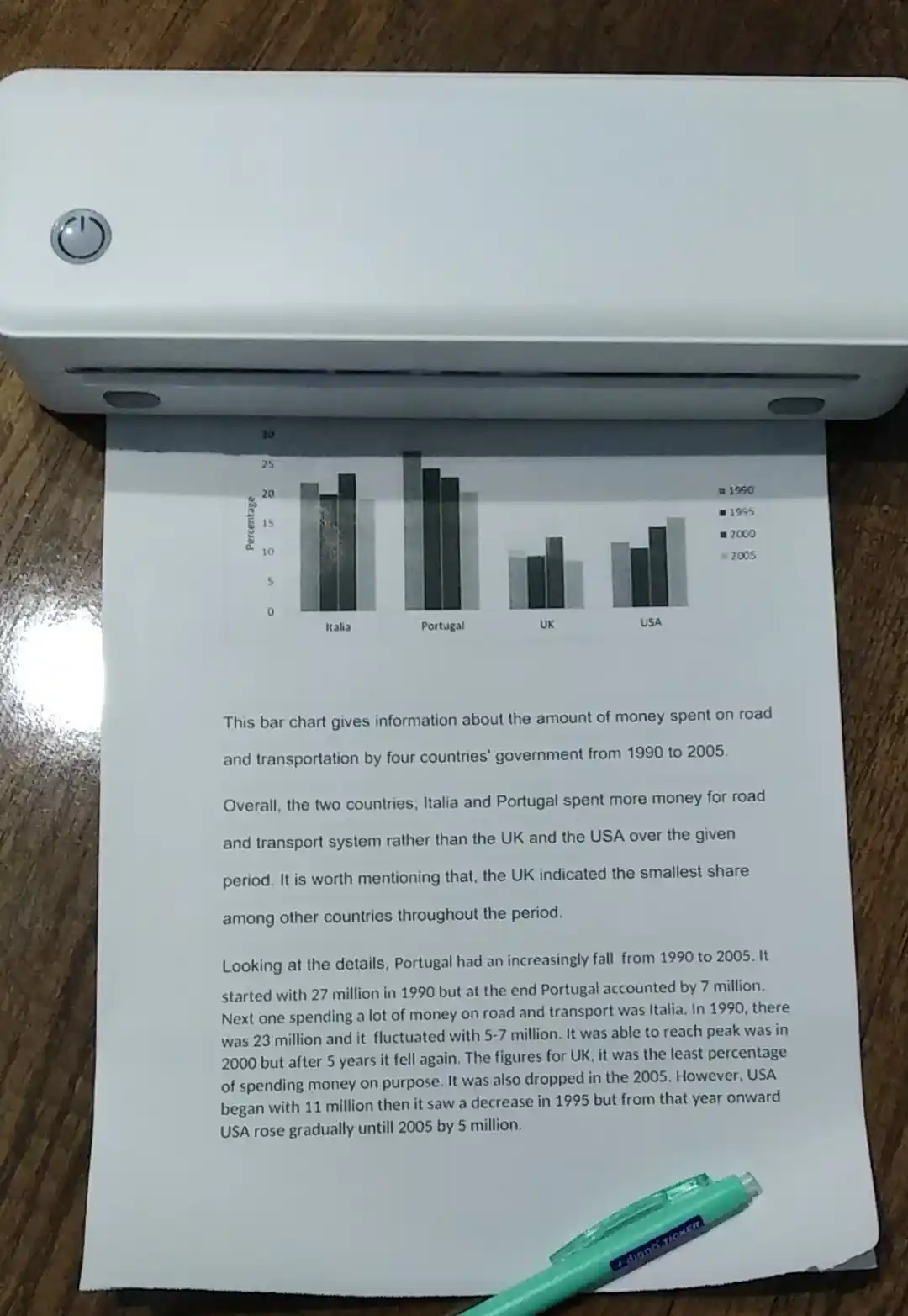 Portativ A4 mini printer, telefon va kompyuter uchun mini printer