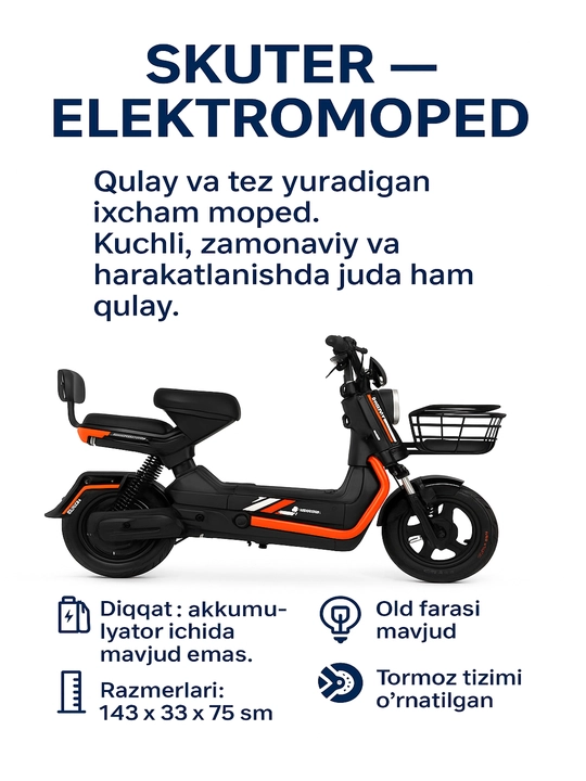 Tezkor elektr skuter ixcham moped shahar uchun akkumulyatorsiz