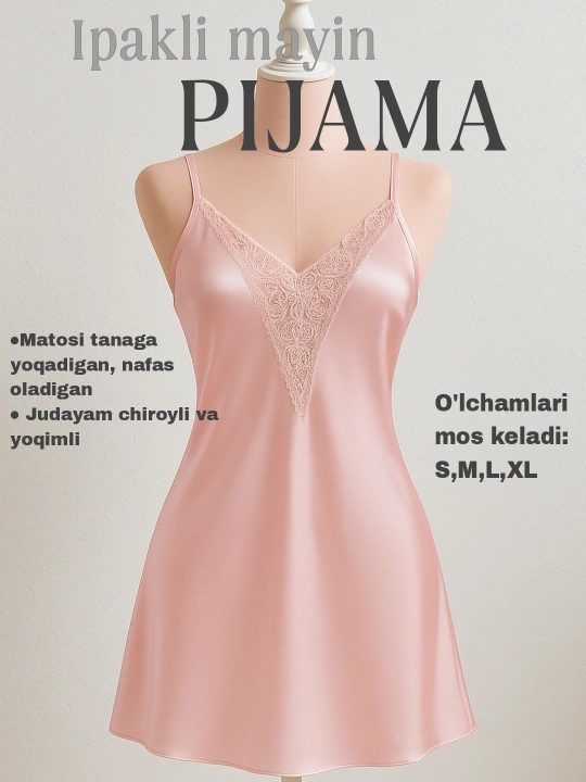 Ipak tungi ko'ylak, ayollar pijamasi, penyuar, ayollar uchun uy kiyimi