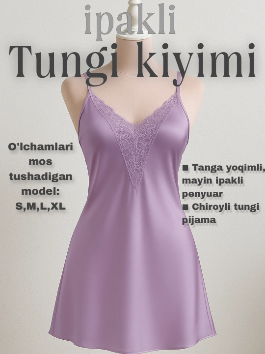 Ipak tungi ko'ylak, ayollar pijamasi, penyuar, ayollar uchun uy kiyimi