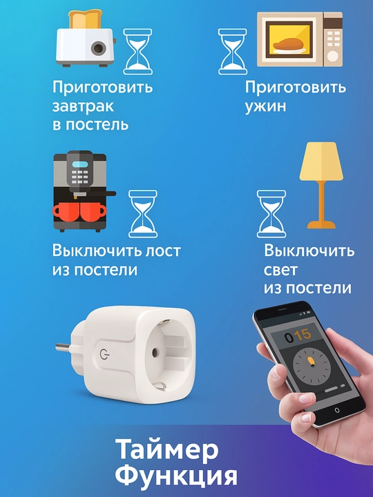 Wi-Fi smart rozetka (16A/20A), mobil va ovoz boshqaruv, taymer