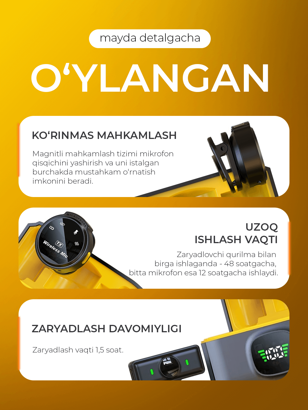 Simsiz petlichka mikrofon telefon uchun Type-C / Lightning, kontent va intervyu uchun