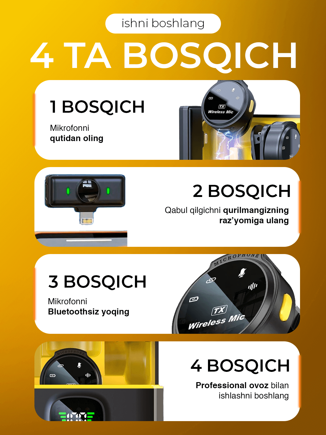 Simsiz petlichka mikrofon telefon uchun Type-C / Lightning, kontent va intervyu uchun