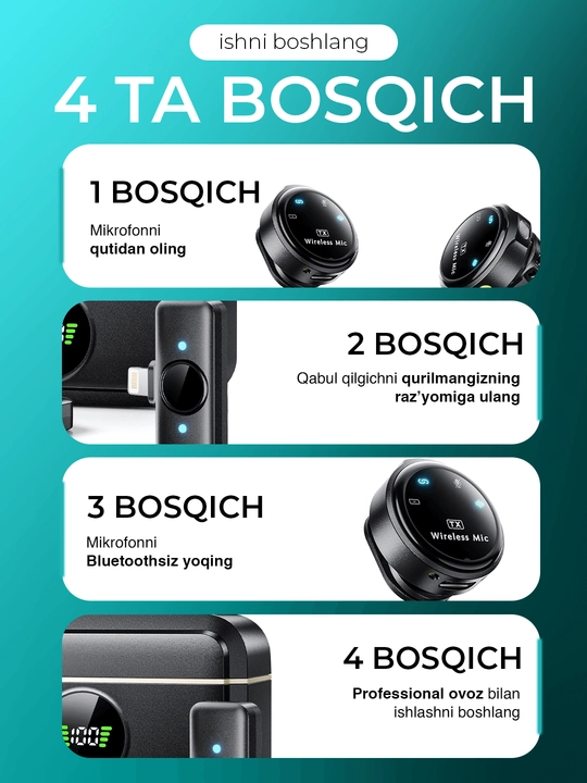 Simsiz petlichka mikrofon telefon uchun Type-C / Lightning, kontent va intervyu uchun