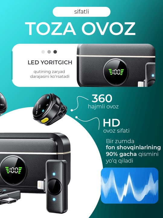Simsiz petlichka mikrofon telefon uchun Type-C / Lightning, kontent va intervyu uchun
