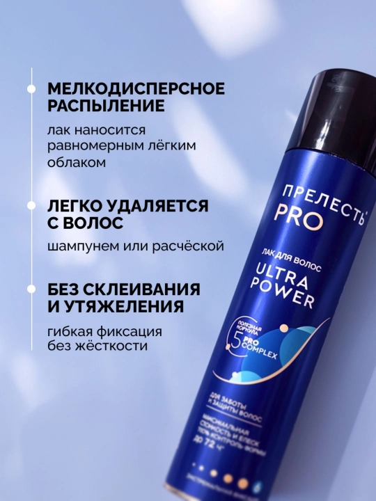 Лак для волос сверхсильная фиксация Прелесть Professional Ultra Power 225 мл