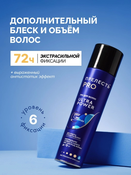 Лак для волос сверхсильная фиксация Прелесть Professional Ultra Power 225 мл