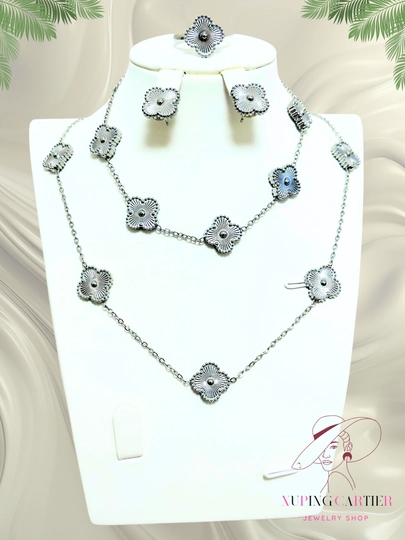 VAN CLEEF Набор бижутерий, кольцо, серьги, цепочка, браслет — CARTEIR-VANCLE1-СЕРЕБРН-van1521