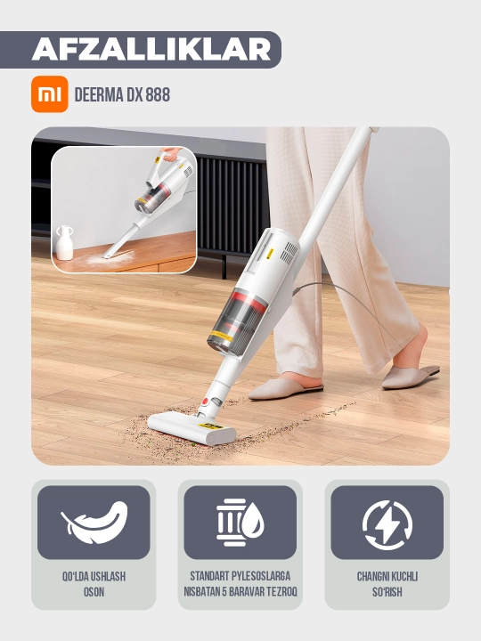 Ручной пылесос Xiaomi Deerma DX 888, для дома, офиса, проводной, вертикальный пылесос