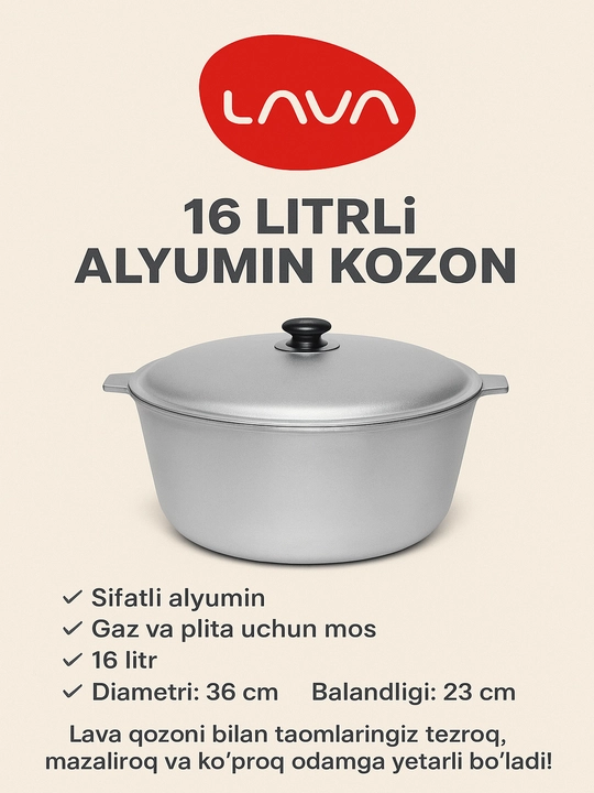 Qozon alyumin, 16 litr - 